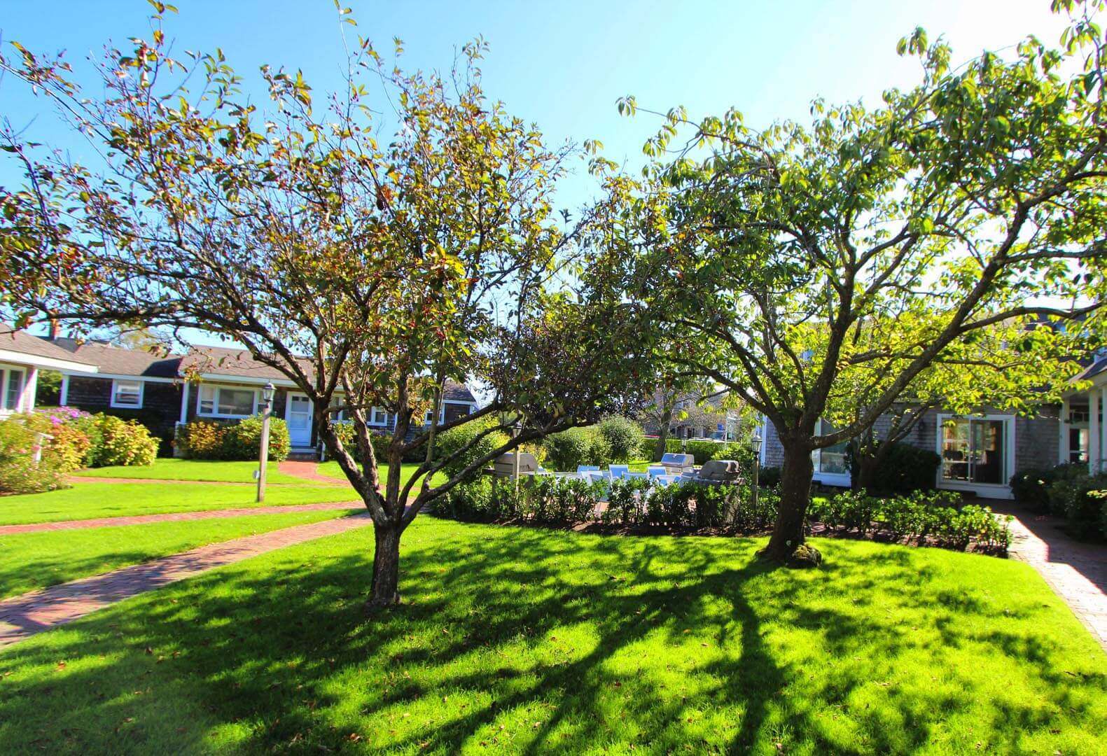 A scenic view of the patio area at VRI's Brant Point Courtyard in Massachusetts.